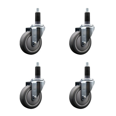 Service Caster 4'' SS Thermoplastic Rubber Wheel Swivel 1-1/8'' Expanding Stem Caster Set, 4PK SCC-SSEX20S414-TPRB-118-4